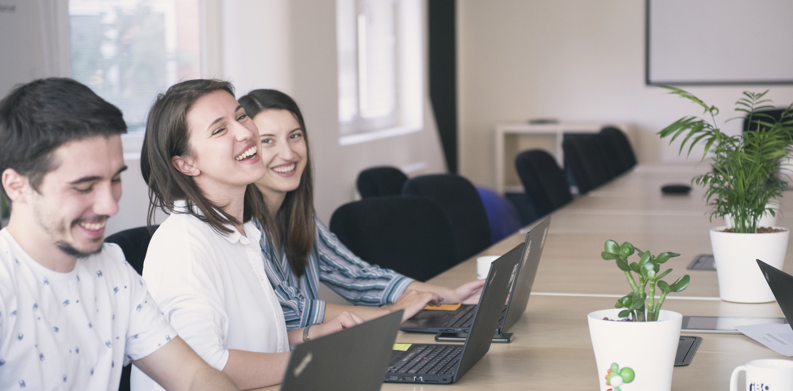 Colleagues having fun while working together.