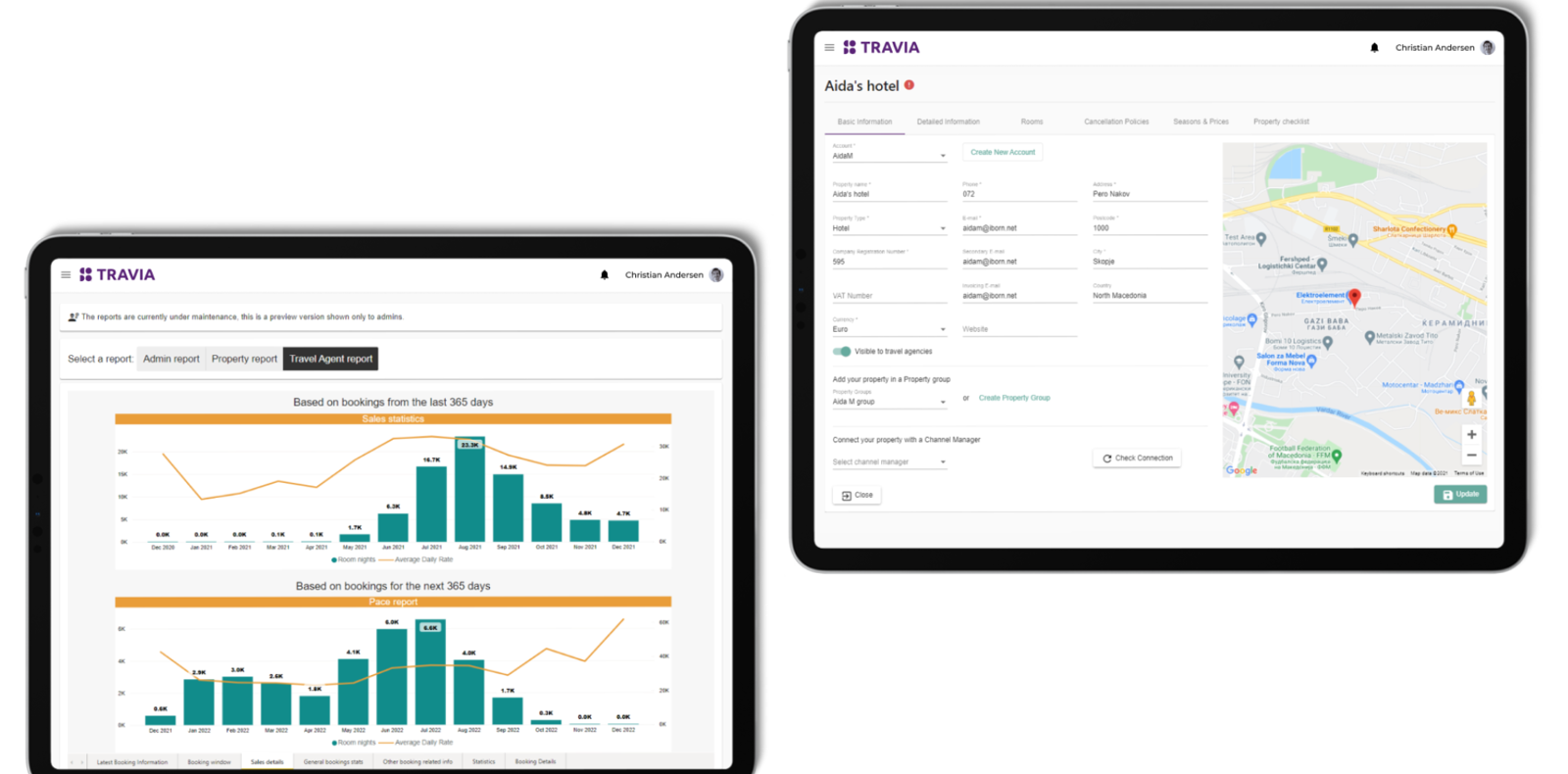 Travia's interface displayed on tablet device. 