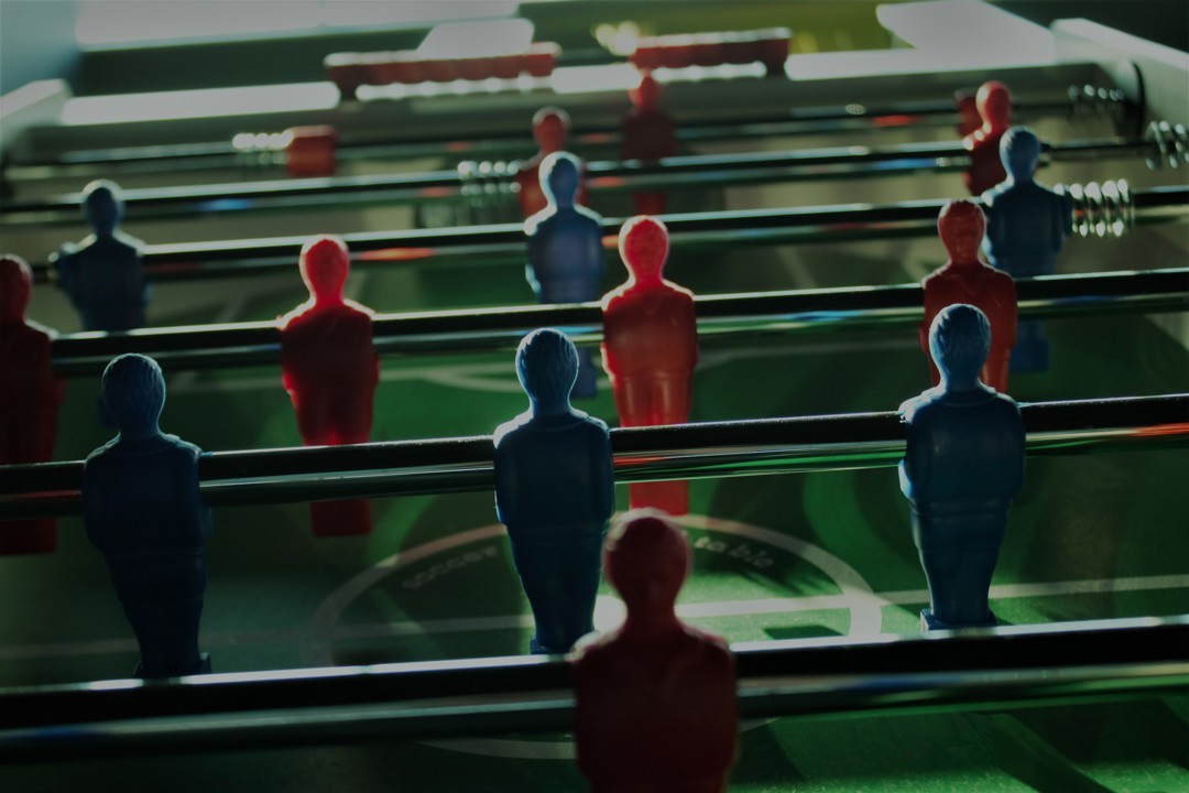 Table football game in action